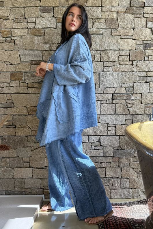 Rustic Nature Bubble Cotton Waterfall Jacket Washed Denim